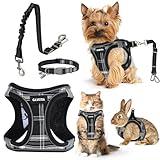 GAMUDA Dog Harness, Collar and Seat Belt Set, Vehicle Safety Harness, Retractable Adjustable Pet Seatbelts with Travel Strap and Carabiner for Most Cars (Black, L)