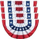 2x4 Ft American Bunting Flags for Outside, 4th of July Outdoor Decorations Patriotic Banner, Pleated Half Fan Flag Swag for Porch, Eaves (Set of 4)