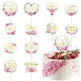 12 Pcs Happy Mothers Day Cupcake Topper, Flower Gold Foil Shape Mother's Day Cake Picks, Best Mom Ever Love You Mom Mother's Day Cake Sticks, Mom Cake Decorations for Mothers Day Party