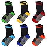 Comfoex Boys Crew Socks Half Cushioned Athletic Socks Cotton Calf Socks For Big Little Kids 6 Pairs