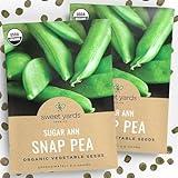 Sweet Yards Seed Co. Organic ‘Sugar Ann’ Snap Pea – Two Seed Packets! – Approx. 70 Open Pollinated Non-GMO Seeds