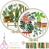 TINDTOP Embroidery Kit for Adult, Owl Embroidery Kit for Beginners Include Embroidery Cloth Hoops Threads for Craft Lover Hand Stitch with Embroidery Skill Techniques (Cactus)