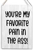 Wooden Hanging Sign You'Re My Favorite Pain In The Ass Sign Funny Best Friend Wood Sign Farmhouse Rustic Bedroom Wall Decor Vintage Wall Art For Bedroom Home 12X6 Inch