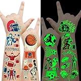 EMOME 30 Sheets Glow Sports Tattoos Temporary for Kids, Temporary Tattoos Kids for Party Favors Decorations Supplies, Sports Tattoos for Birthday Party Activities for Kids