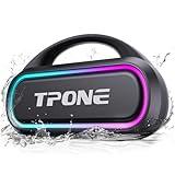 TPone Portable Bluetooth Speaker, 30W Peak, 12H Playtime, IPX5 Waterproof with Light, TWS Pairing, Wireless Speaker for Home/Party/Outdoor/Beach, Birthday Gift (Black)