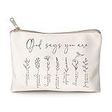 God Says You Are Cosmetic Bag, Christian Makeup Bag Bible Verse Floral Bible Verse Makeup Case for Women, Inspirational Cosmetic Bag, Sister Gifts, Affirmations Gifts (God says you are...)