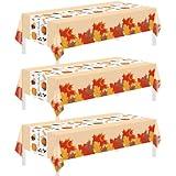 Childom Thanksgiving Tablecloth, 3 Pack Disposable Plastic Tablecloth 54" x 108" Thanksgiving Decorations, Autumn Maple Leaf Party Table Cover, Fall Harvest Party Decor for Outside,Picnic,Home,Dinner