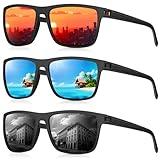 CIFOYA Polarized Sunglasses for Men Women, Square Sun Glasses for Driving Fishing Golf Lightweight Fashion Square Sun Glasses 100% UV400 Protection 3 Packs (Black/Ice Blue/Orange)