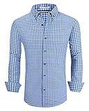 Alex Vando Mens Button Down Shirts Wrinkle Free 4-Way Stretch Print Business Casual Shirt,Blue/White,XL