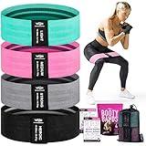 4 Fabric Booty Exercise Bands for Women & Men - Glute, Hip & Thigh Resistance Bands with Workout Guide