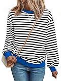 Trendy Queen Sweatshirts for Women 2024 Fall Crewneck Striped Long Sleeve Shirts Preppy Tops Y2K Winter Outfits Clothes BlackWhite XL