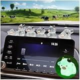 6Pcs Cute Luminous Cow Car Dashboard Decor Set- Cars Rearview Mirror/Dashboard/Touchscreen Top Funny Adorable Auto Rear View Mini Cows Ornament, Cars Interior Accessories for Women Men（Clear White）