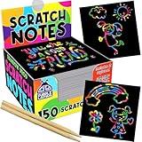 PURPLE LADYBUG 150 Rainbow Scratch Art Mini Notes - Arts and Crafts Supplies, Fun & Colorful Scratch Paper for Kids & Teens Gift, Activities for Summer, Wedding, Birthday Party, Travel, Camping