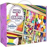 VLUSSO 3000Pcs DIY Arts and Crafts Supplies Kit for Kids - Kids Craft Kits Art Supplies Material Set with Pipe Cleaner All in 1 Crafts Activity Gifts Toys for Girls Boys Age 4-6, 6-8, 8-12 Years