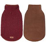 cyeollo Warm Dog Coat Fleece Sherpa Winter Sweater Coats, Turtleneck Dog Jacket Vest for Small Medium Large Dogs with Leash Hole, Soft Reversible Dog Coats for Cold Weather, Burgundy, S