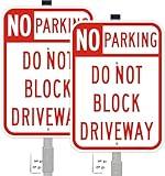 2 Pack Large No Parking Sign Do Not Block Driveway Sign with 36" Metal Stakes, 14" x 10" Private Drive Sign, Rust Free &Fade Resistant Heavy Reflective Aluminum Durable Ink, Easy to Mount