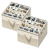 Aokeyee Shoe Organizer for Closet, 2 Pack Foldable Shoe Storage Organizer Box Bin with Adjustable Dividers and Clear Cover, Fits up to 16-32 Pairs (Beige)