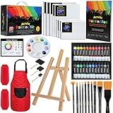 MMARTE 59pcs Acrylic Paint Set - Art Supplies Kit With 24 Non-Toxic Paints, Easel, Brushes, Canvas for Kids, Artists and Beginners