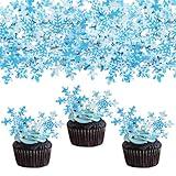 Gyufise 50Pcs Pink Edible Cupcake Cake Toppers Snowflake Cake Decorations for Christmas Winter Frozen Theme Party Supply Decoration Multi