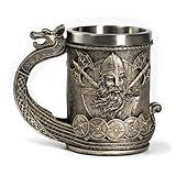 CHICVITA Viking Decor Beer Mug with Dragon Handle, Viking Coffee Cup, Viking Gifts for Men, Medieval Renaissance Decorations, 18 Oz