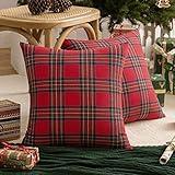 AQOTHES Pack of 2 Christmas Plaid Decorative Throw Pillow Covers Scottish Tartan Cushion Case for Farmhouse Home Holiday Decor Red and Green, 22 x 22 Inches