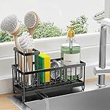 Cisily Sponge Holder for Kitchen Sink, Sink Caddy with High Brush Holder, Kitchen Sink Organizer Countertop Rustproof 304 Stainless Steel, Soap Dispenser Kitchen Organizers and Storage Essentials