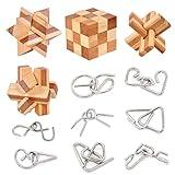 Bamboo 3D Puzzle Metal Brain Teasers Puzzles Mind Game Toys Set for Teens and Adults Pack of 12pcs