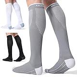 CelerSport 3 Pairs Compression Socks for Men and Women 20-30 mmHg Running Support Socks Gifts for Men, Black + White + Grey, Large/X-Large