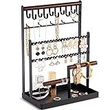 ProCase Jewelry Organizer Stand Necklace Organizer Earring Holder, 6 Tier Jewelry Stand Necklace Holder with 15 Hooks, Jewelry Tower Display Rack Storage Tree for Bracelets Earrings Rings -Black