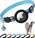 Dgerp Airtag Cat Collar Breakaway, Reflective Kitten Collar with Apple Air Tag Holder and Bell for Girl Boy Cats, 0.4 Inches in Width and Lightweight (Blue)