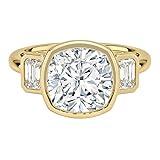 3 CT Cushion Moissanite Band Ring for Women 925 Sterling Silver and Solid Gold D Color VVS1 Clarity 3 Stone Promise Rings for Her Trending Valentine gifts for her