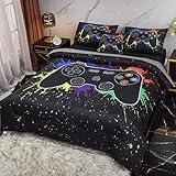 KEYROAL 6Pcs Gamer Comforter Set with Sheets for Boys Girls Kids Teens, Colorful Graffiti Gaming Themed Bed in A Bag Twin Size, Black 3D Video Game Controller Bedroom Decor Bedding Set
