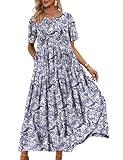 YESNO Women Casual Loose Bohemian Floral Dress with Pockets Short Sleeve Long Maxi Summer Beach Swing Dress 3XL EJF CR148
