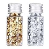Edible Gold Leaf, Gold Leaf Cake Decoration Gold Flakes Food Gold Foil Decoration Baking Gold Foil Decor Chocolates Decor Gold Leaf Sheets for Cooking Dessert Decoration Crafts Makeup (Gold and Silver)