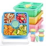 QQKO Bento Snack Box Containers for Adults Kids, Lunchable Meal Prep Containers Reusable, 4 Pack Divided Food Storage Containers with Lids, Stackable Lunch Box Containers with Sauce Cups, Pastel