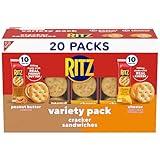 RITZ Peanut Butter Sandwich Crackers and Cheese Sandwich Crackers Variety Pack, 20 Snack Packs