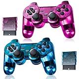 Burcica Wireless Controller for PS2 Play station 2 Dual Vibration 2 - ClearBlue and ClearPurple