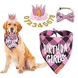 ADOGGYGO Dog Birthday Party Supplies, Multi Size Offered, Birthday Girl Dog Bandana, Dog Birthday Hat Crown with Numbers for Large and Extra Large Dogs Pets (X-Large, Pink)