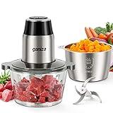 GANIZA Food Processors, Electric Food Chopper with Meat Grinder & Vegetable Chopper - 2 Bowls (8 Cup+8 Cup) with Powerful 450W Copper Motor - Includes 2 Sets of Bi-Level Blades for Fruits/Meat/Nuts