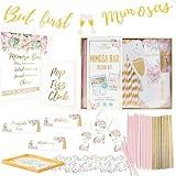 93Pcs Deluxe Mimosa Bar Supplies Decoration Kit - Drink Tray, Mimosa Bar Sign, But First Mimosas Banner & More - Bridal Shower Decorations, Birthday Brunch, Bubbly Bar, Wedding & Engagement Party