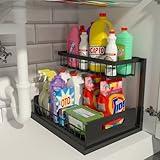REALINN Under Sink Organizer, Pull Out Cabinet Storage 2 Tier Slide Out Sink Shelf, Kitchen Organizers and Storage, Black, 1 Pack