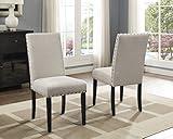 Roundhill Furniture Biony Tan Fabric Dining Chairs with Nailhead Trim, Set of 2, Brown, Tan