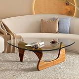 Coffee Tables for Living Room - Triangle Glass Coffee Table with Wooden Base Mid-Century Modern Abstract End Table for Study Room Office Hotel Balcony (Walnut Transparent, Small 32.2 * 22.4 * 16in)