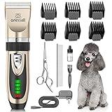 oneisall Dog Clippers Low Noise, 2-Speed Quiet Dog Grooming Kit Rechargeable Cordless Pet Hair Clipper Trimmer Shaver for Small and Large Dogs Cats Animals (Gold)