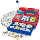 Pretend Play Calculator Cash Register - 73 Pcs Toy Cash Register, Microphone, Credit Card and Banking for Kids, Early Math Skills Toys Gifts for 3, 4, 5, 6 7 8+ Years Old Boys Girls