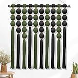 KaloKalo Macrame Wall Hanging Extra Large Handmade Tapestry Boho Decor Natural Cotton Rope Ball Textile Fiber Yarn Modern Wall Art For Livingroom Bedroom Wedding Party 35.4"L by 33.8"H - Black Green