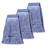 3 Pack Commercial Replace Mop Head, Reusable Mop Head Refills-Replacement Mop Heads Suitable for Heavy Commercial Industrial Residential Areas,Wet Industrial Cotton Looped End String Mop Head (Blue)