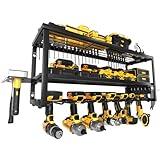 MOOMSINE Power Tool Organizer Wall Mount, Heavy Duty 7 Slots Cordless Drill Holder and Battery Shelf, Metal Tool Storage Rack with Charging Station for Garage Organization