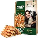 Biscuits Sticks Dog Treats Chicken Wrapped Human Grade Meat - Natural Dried Snacks Rawhide - Free & Grain Free Long Lasting Chews for Large & Small Dogs - Best for Training & Healthy Teeth