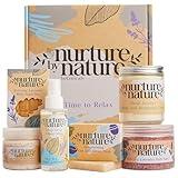 Nurture by Nature RELAX & CALM Spa Kit - Mothers Day Gifts - Spa Gift Baskets For Women, Complete Bath Sets for Women Gift - Lavender Pillow Mist, Bath Salts, Bath Bomb - Self Care Gift Basket